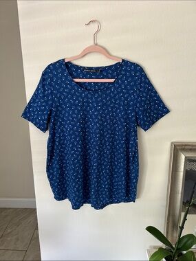 Gudrun Sjoden blue floral organic cotton top short sleeve L